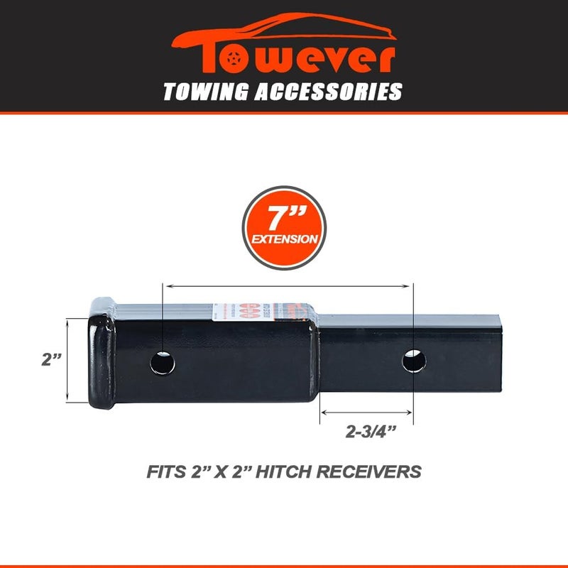 Towever 84332 Towever Trailer Hitch Extender 2 Inch Trailer Hitch Receiver Tube Extension, 7 inches Length, 3500 lbs. GTW - Image 4